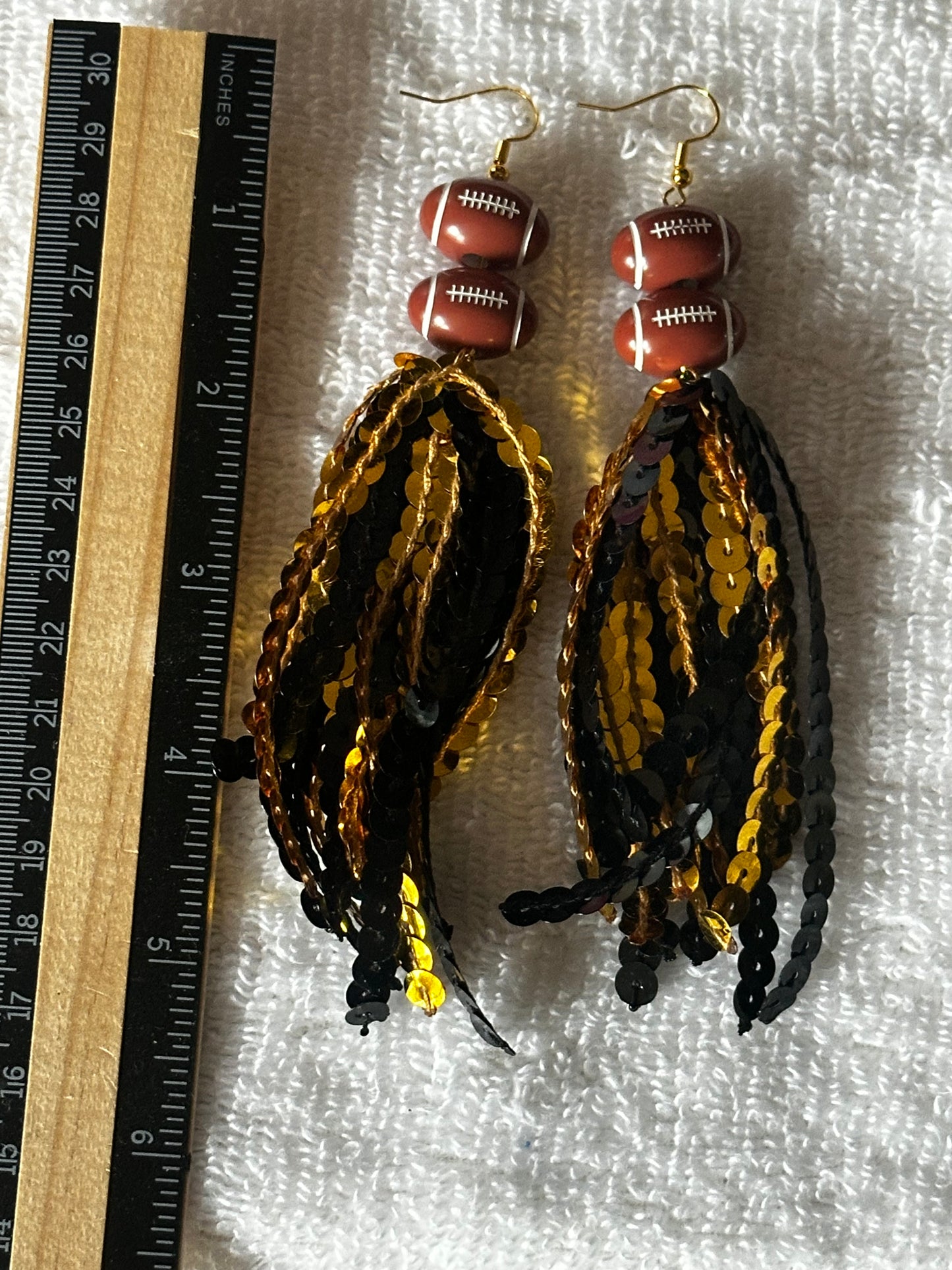 Sequin Tassel Earrings w/football charm