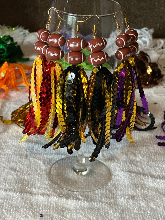 Sequin Tassel Earrings w/football charm