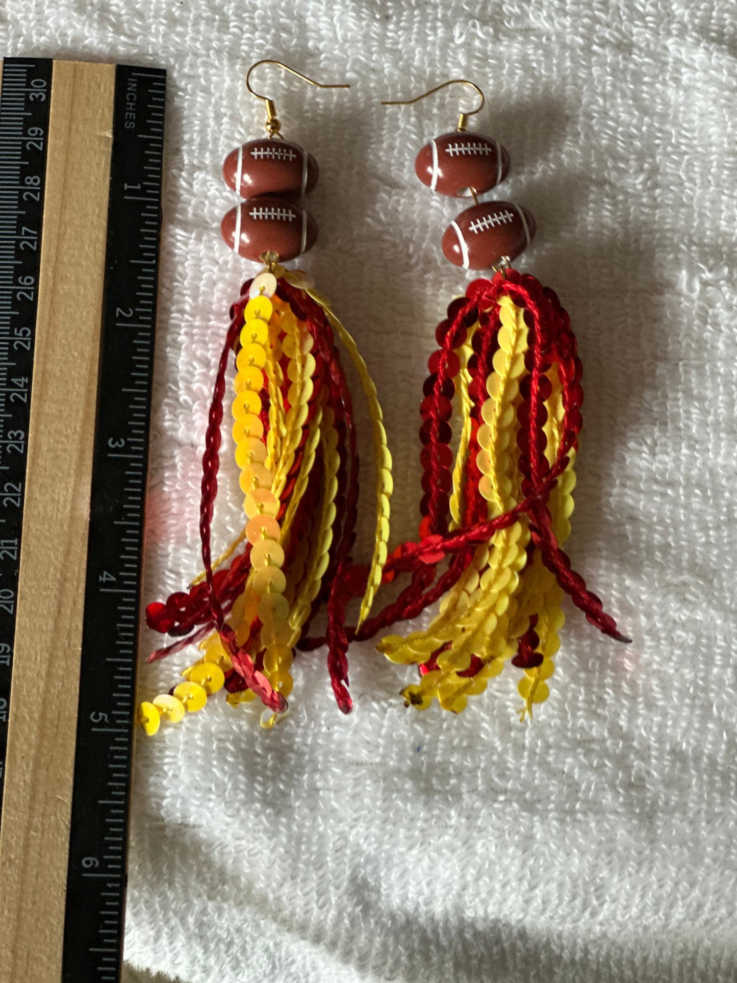 Sequin Tassel Earrings w/football charm