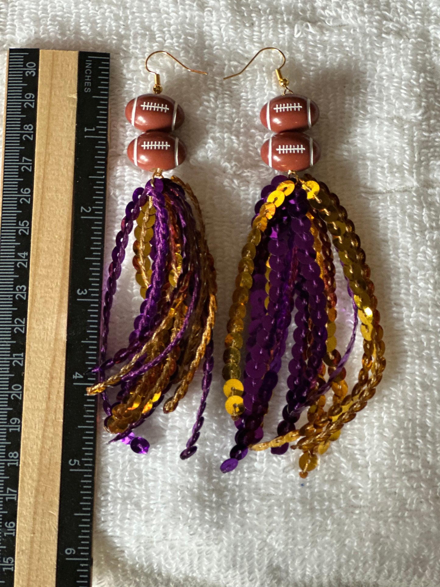 Sequin Tassel Earrings w/football charm